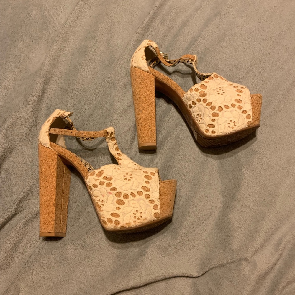 Lace/cork Jessica Simpson platform heels